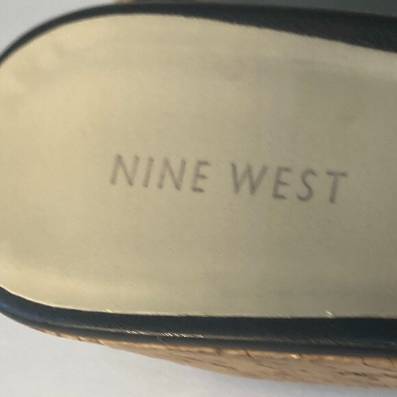 Nine West SZ 9N black leather slide cork platform wedge sandal - Picture 6 of 6